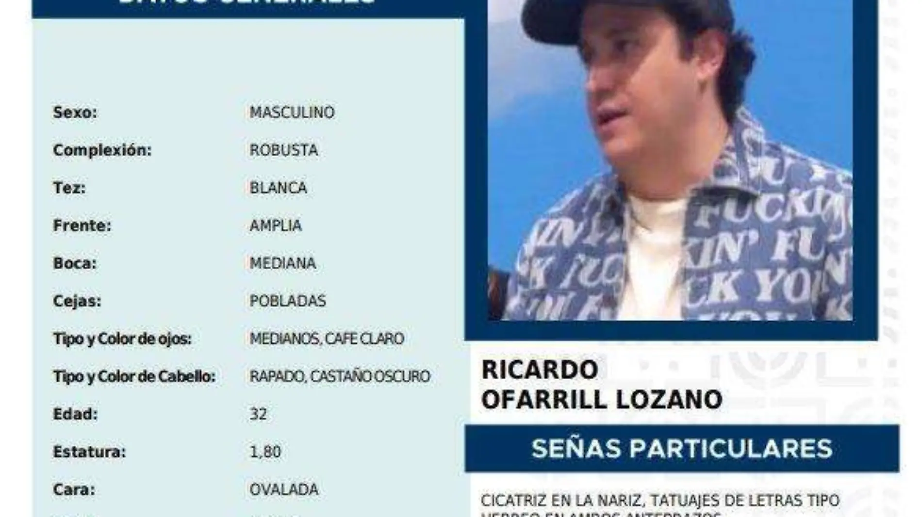 La Fiscalía de la CDMX emitió la ficha para localizar a Richie O'Farrill | Foto: Cortesía